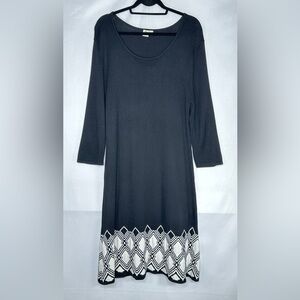 Sangria Black & White Sweater Dress Geometric‎ Border Pattern Sz XL
